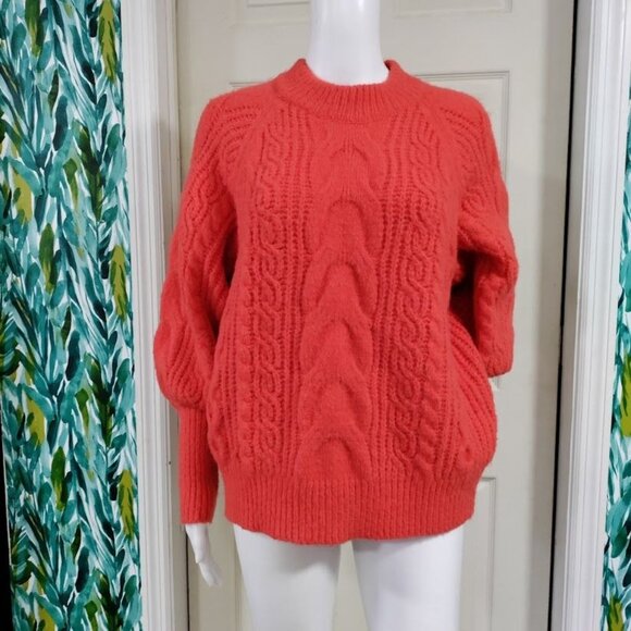 Loavies Cable Knit Born To Love Preppy Oversized Sweater Orange Women's Small - Picture 6 of 16